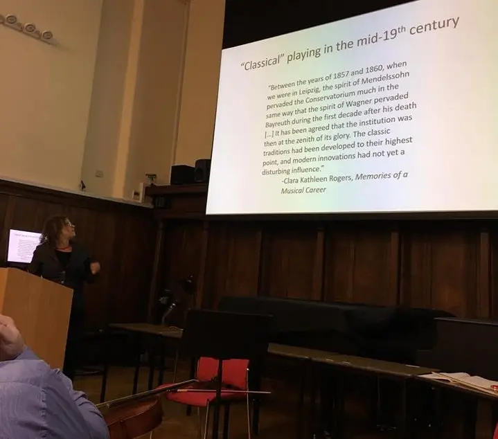 Kate giving a lecture on "Classical" playing in the mid-nineteenth century